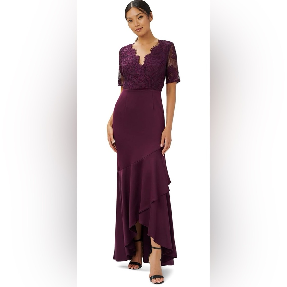 Adrianna Papell Bordeaux Lace Gown